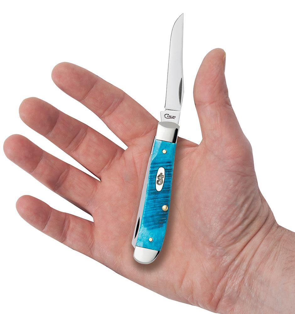 Case Knives Sawcut Jig Caribbean Blue Bone Mini Trapper Knife