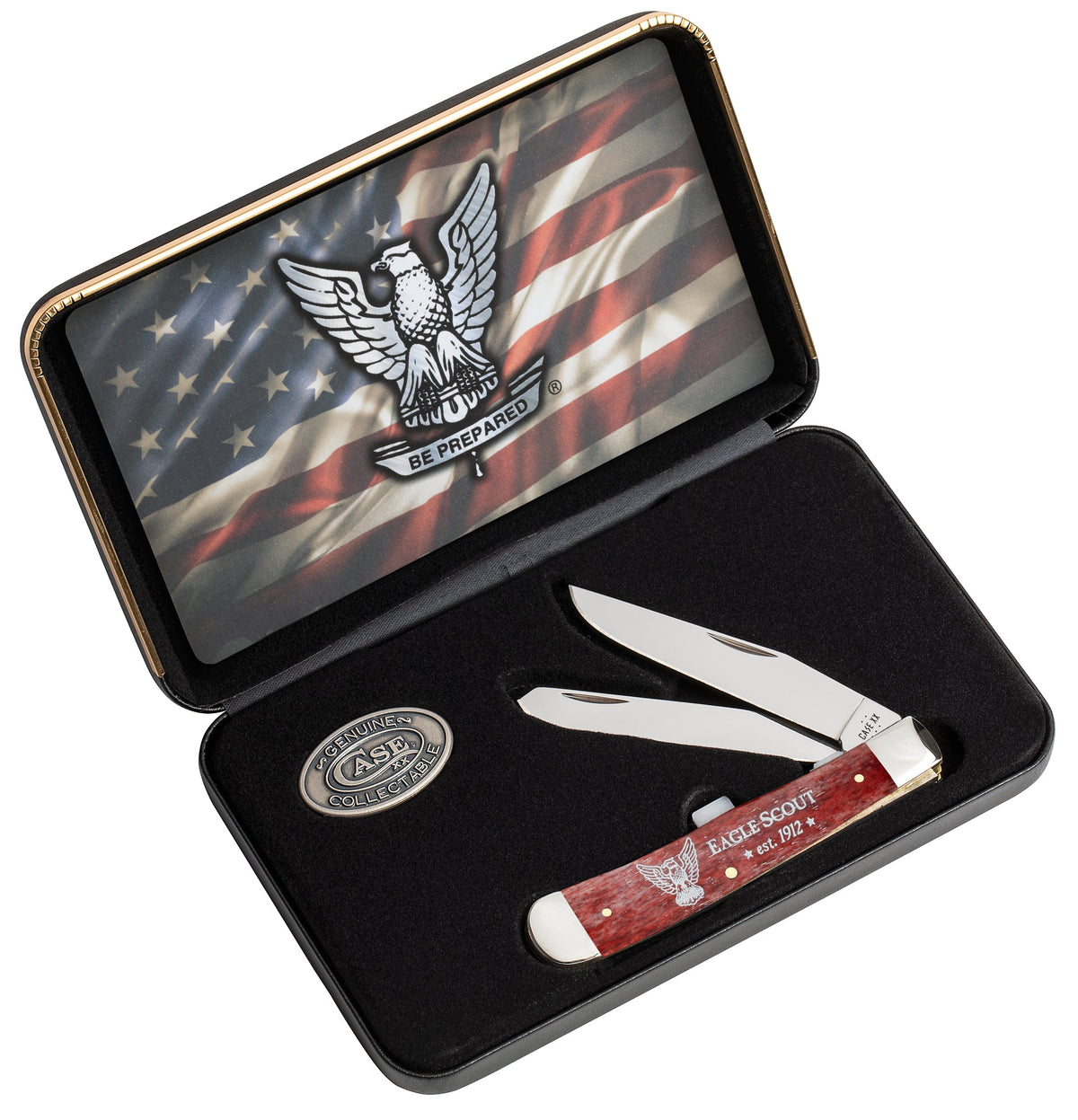 Case Knives Scouting America™ Embellished Smooth Old Red Bone Trapper Gift Set