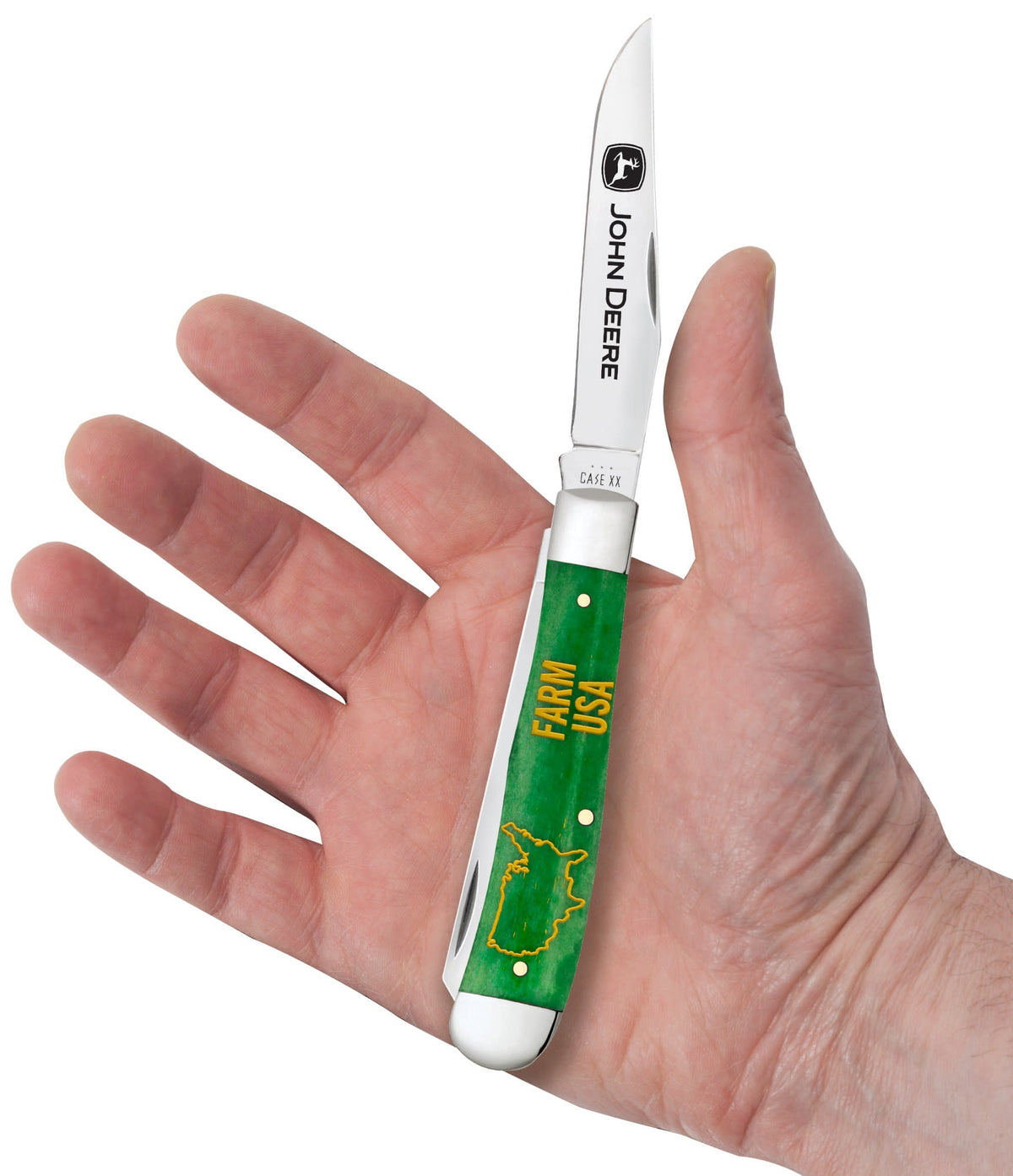 Case Knives John Deere Embellished Smooth Bright Green Bone Trapper
