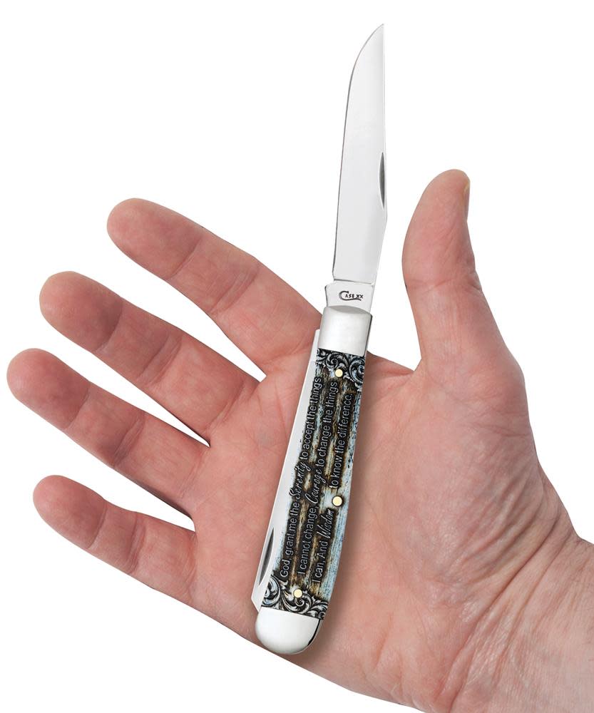 Case Knives Serenity Prayer Smooth Natural Bone Trapper Knife