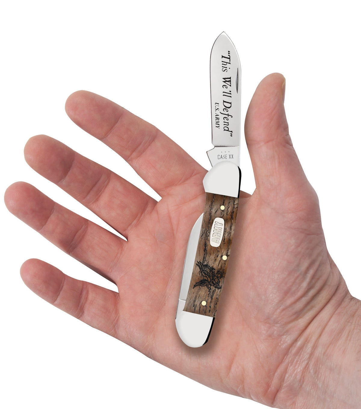 Case Knives U.S. Army Embellished Smooth Natural Curly Oak Canoe