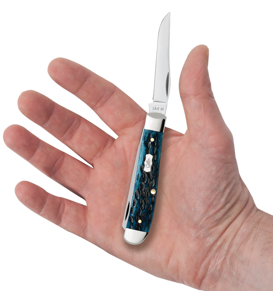 Case Knives Pocket Worn® Peach Seed Jig Mediterranean Blue Bone Mini Trapper Knife