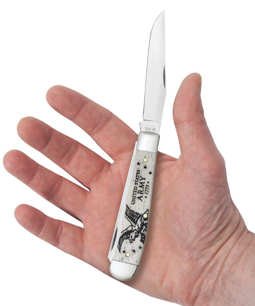 Case Knives U.S. Army Embellished Smooth Natural Bone Trapper Knfe