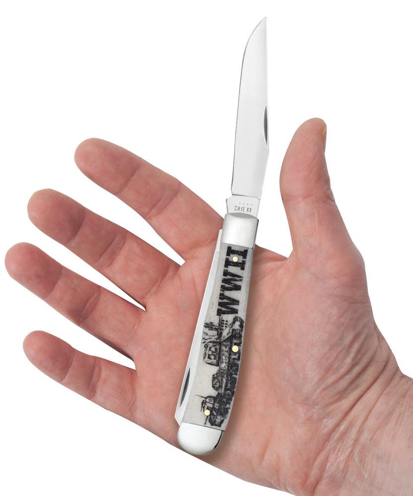 Case Knives War Series WWII Embellished Smooth Natural Bone Trapper Knife