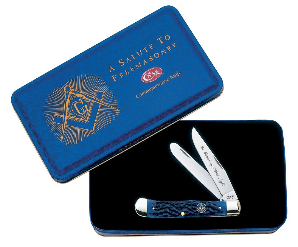 Case Knives Masonic Gift Tin Standard Jig Blue Bone Trapper Knife