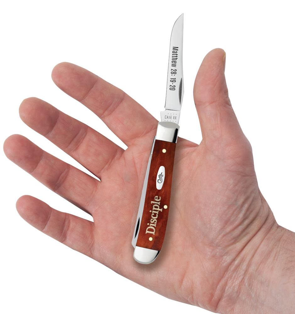 Case Knives Religious Sayings Mathew 28 Chestnut Bone Mini Trapper Knife