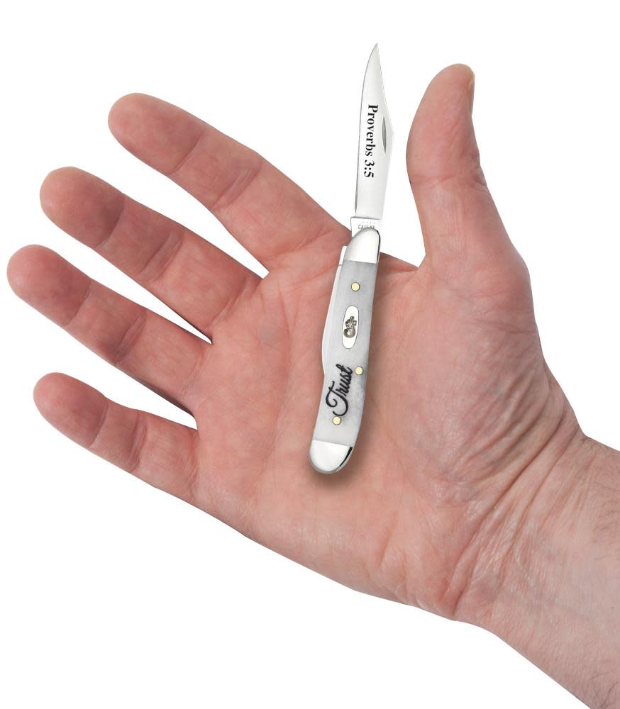 Case Knives Religious Sayings Trust Smooth Natural Bone Peanut Knife