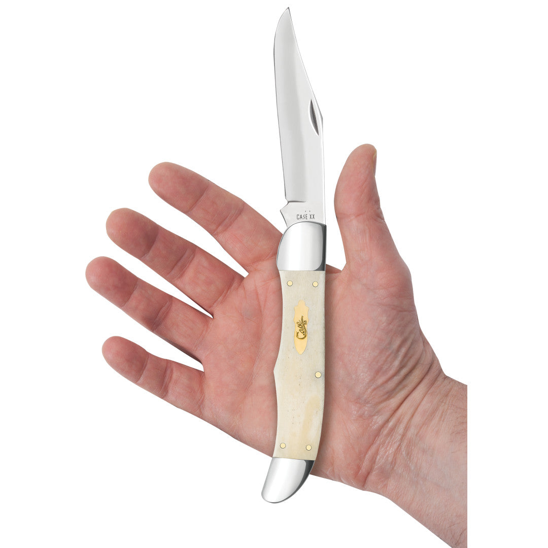 Case Knives Smooth Natural Bone Folding Hunter with Brass Bomb Shield