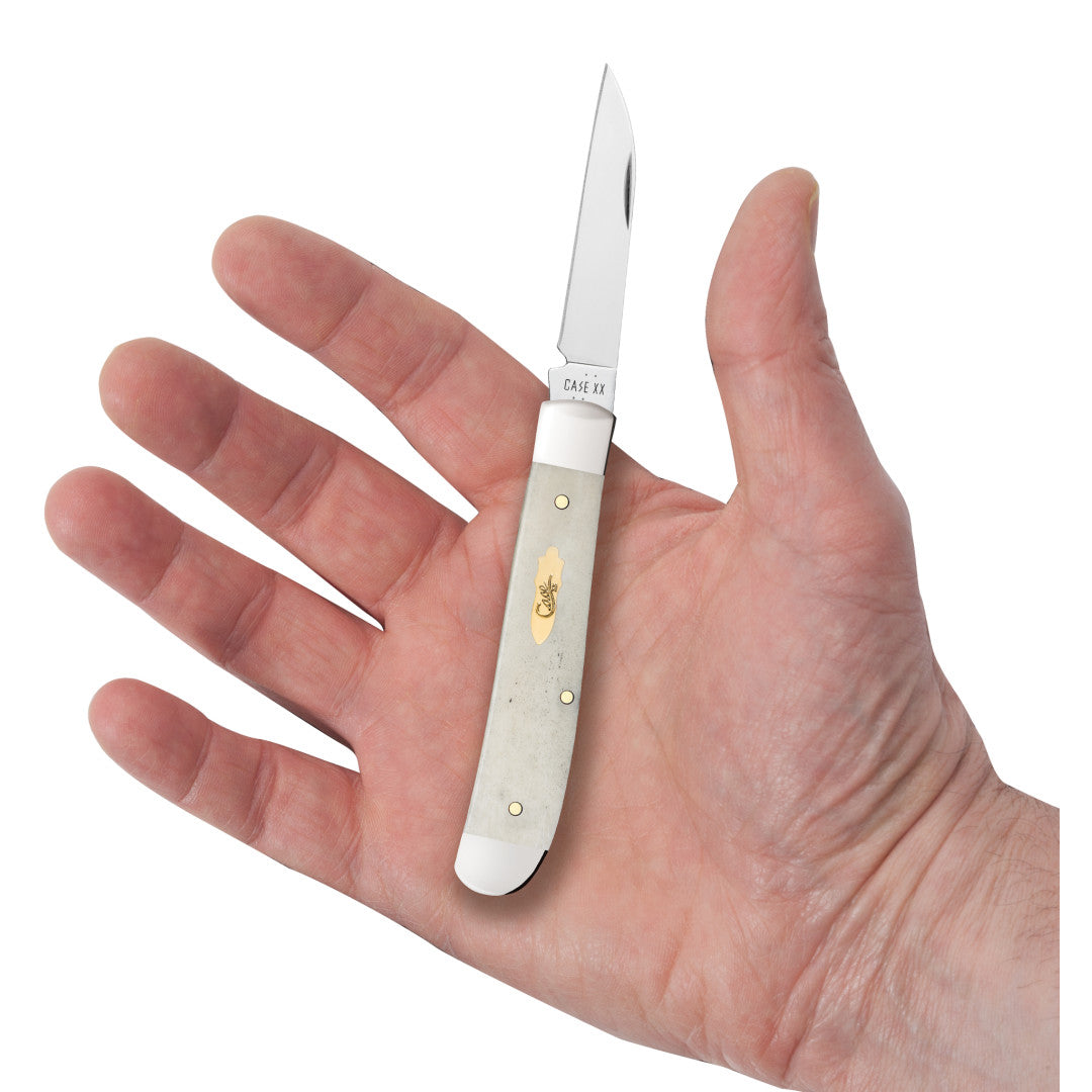 Case Knives Smooth Natural Bone Mini Trapper with Brass Bomb Shield