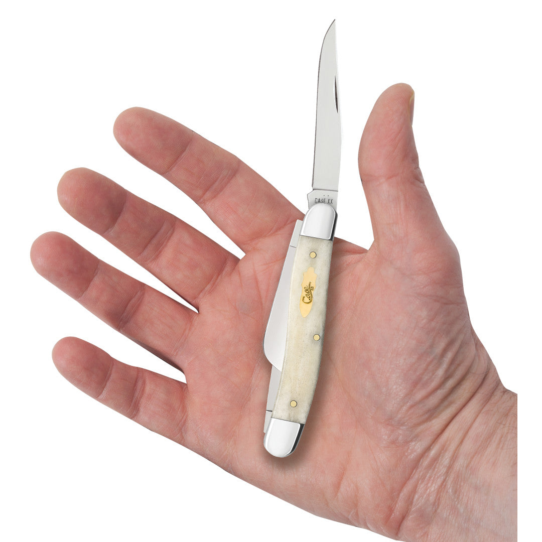 Case Knives Smooth Natural Bone Medium Stockman with Brass Bomb Shield