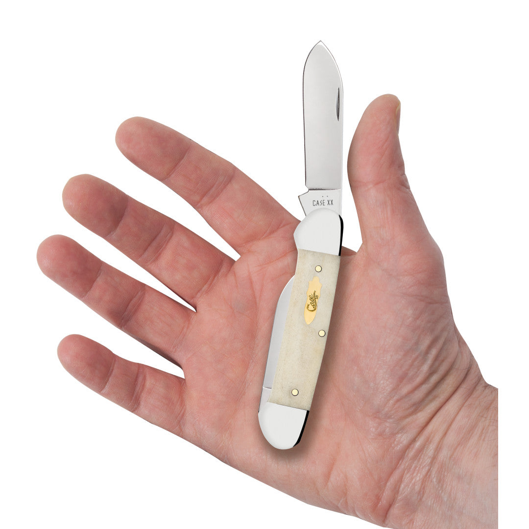 Case Knives Smooth Natural Bone Canoe with Brass Bomb Shield
