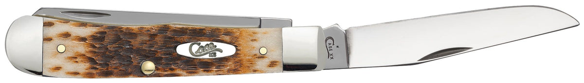 Case Knives Peach Seed Jig Amber Bone Carbon Steel Trapper Knife
