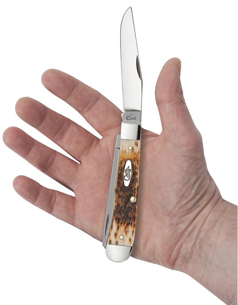 Case Knives Peach Seed Jig Amber Bone Carbon Steel Trapper Knife