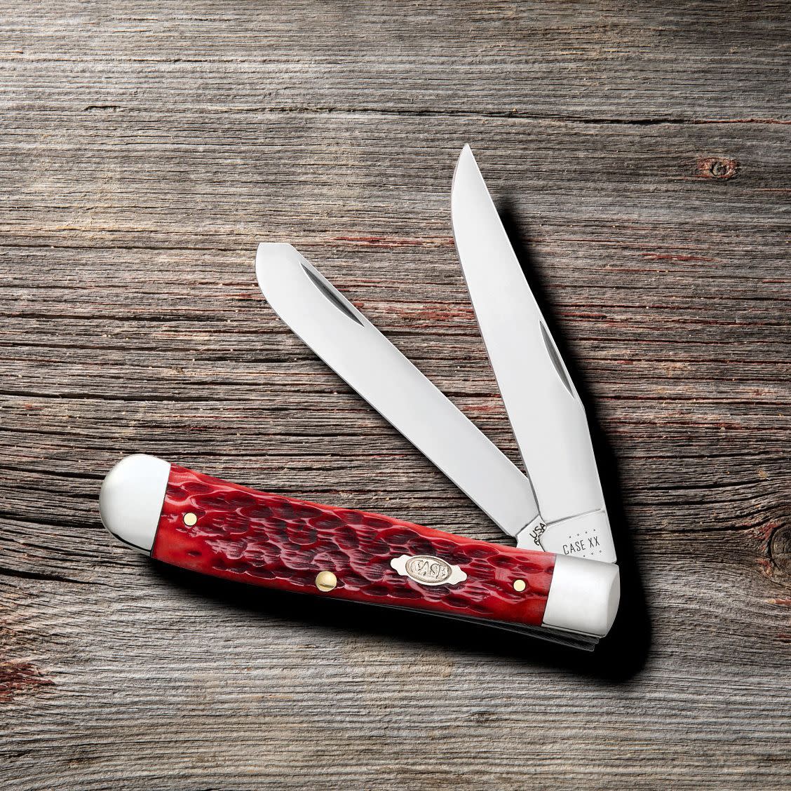 Case Knives Peach Seed Jig Dark Red Bone CS Trapper Knife