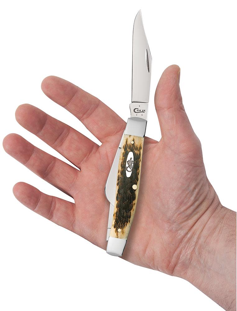 Case Knives Peach Seed Jig Amber Bone Carbon Steel Large Stockman Knife