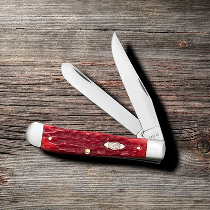 Case Knives Peach Seed Jig Dark Red Bone CS Trapper Knife w/ Clip
