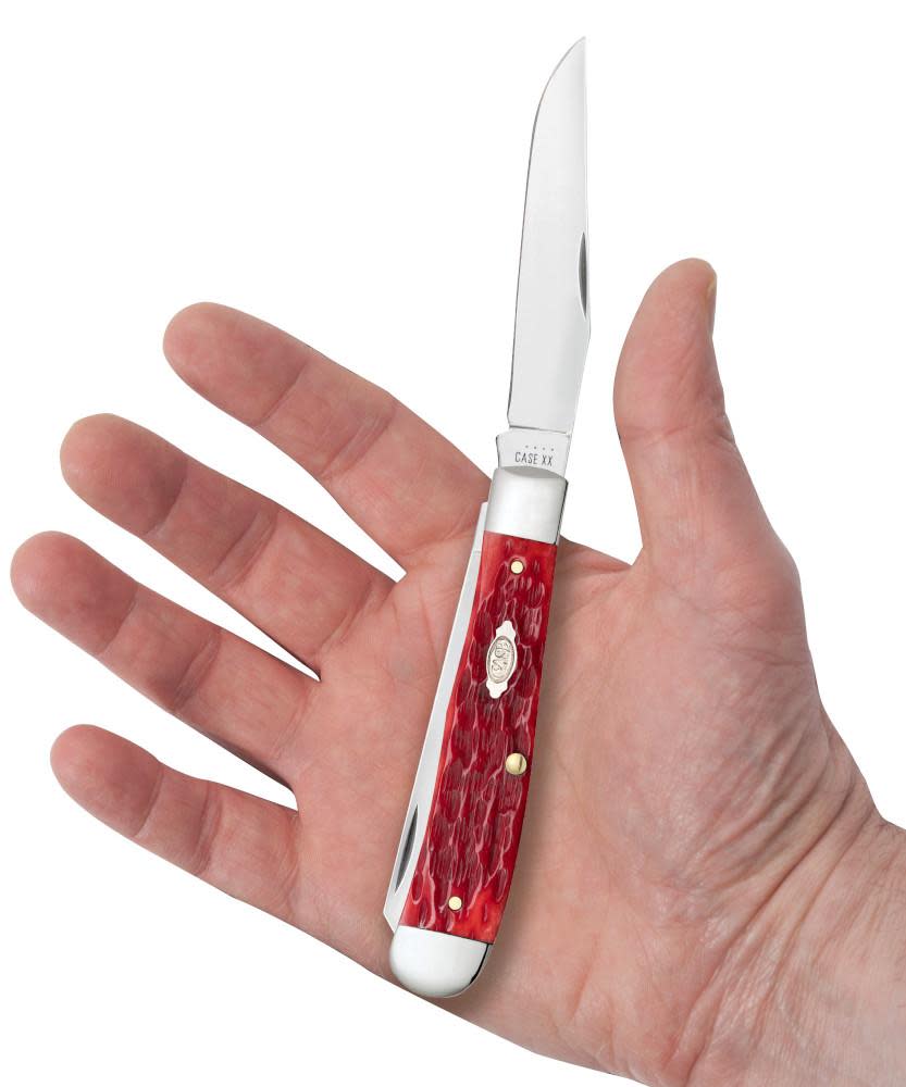 Case Knives Peach Seed Jig Dark Red Bone CS Trapper Knife w/ Clip