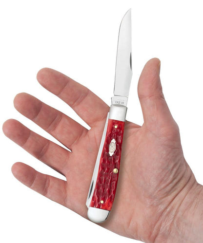Case Knives Peach Seed Jig Dark Red Bone CS Trapper Knife w/ Clip