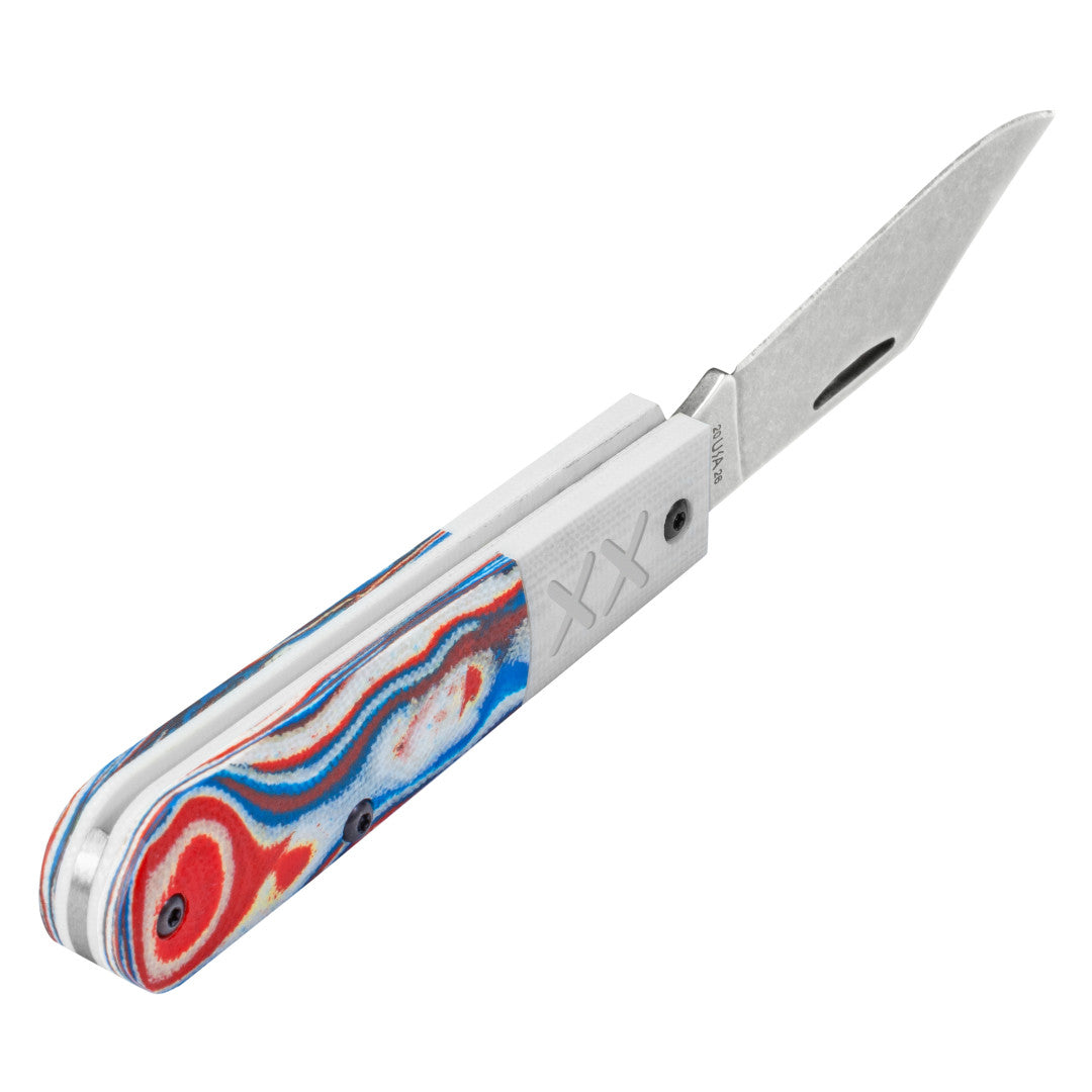 Case Knives Crossroads™ Smooth Red/White/Blue Burl G-10 w/ White G-10 Barlow