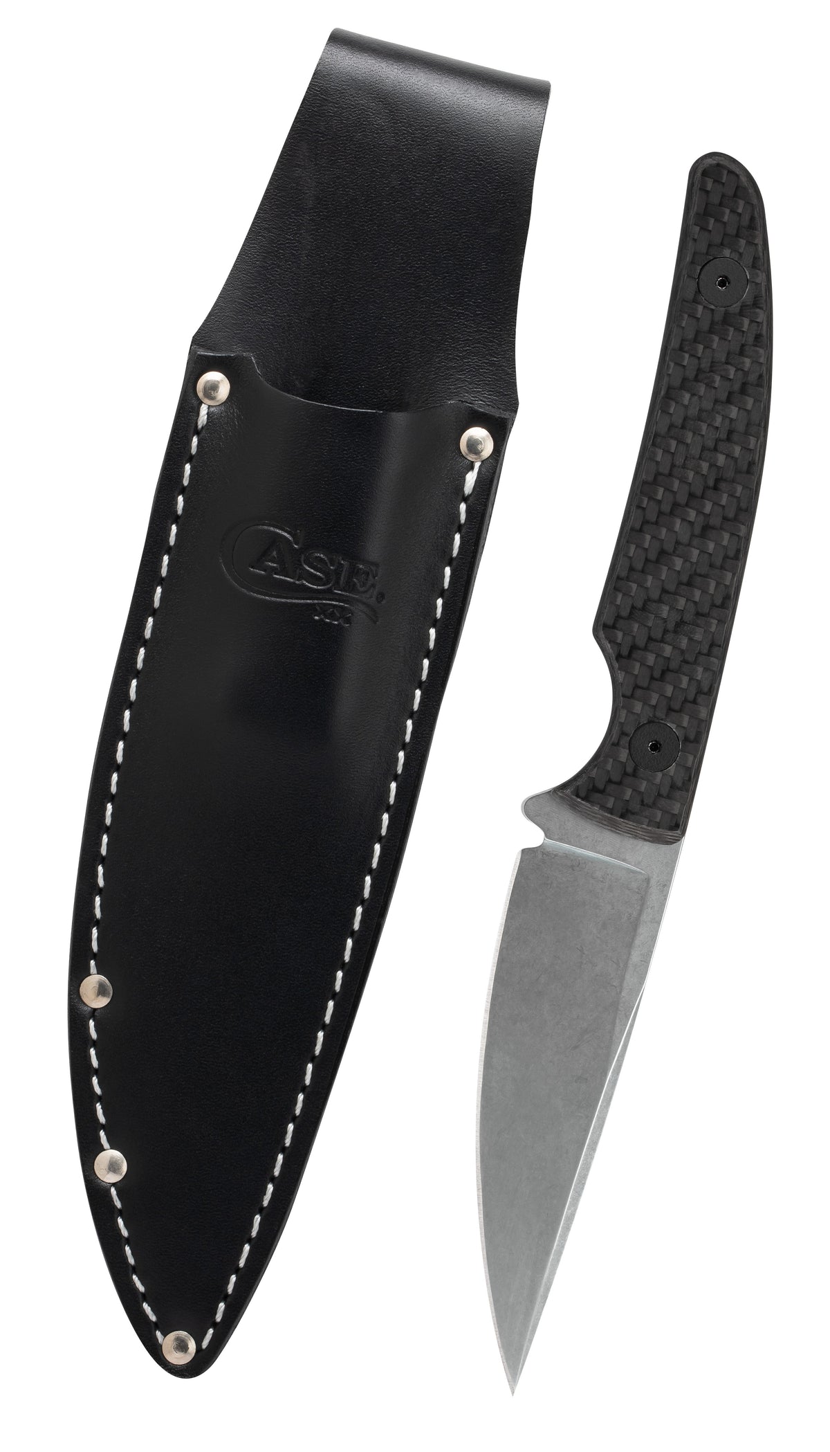 Case Knives Black Carbon Fiber Weave CT2 Hunter with Embellished Leather Sheath