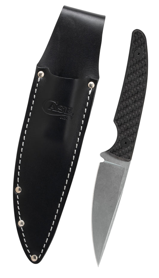 Case Knives Black Carbon Fiber Weave CT2 Hunter with Embellished Leather Sheath