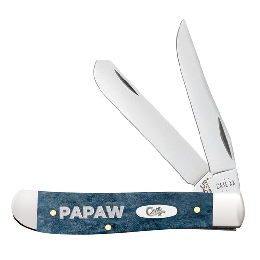 Case Knives Embellished Smooth Mediterranean Blue Bone Mini Trapper in Gift Tin