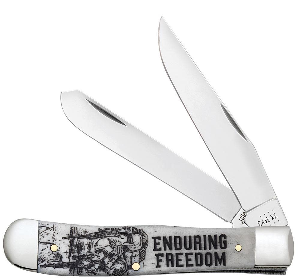 Case Knives War Series Enduring Freedom Smooth Natural Bone Trapper Knife