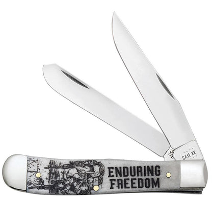 Case Knives War Series Enduring Freedom Smooth Natural Bone Trapper Knife