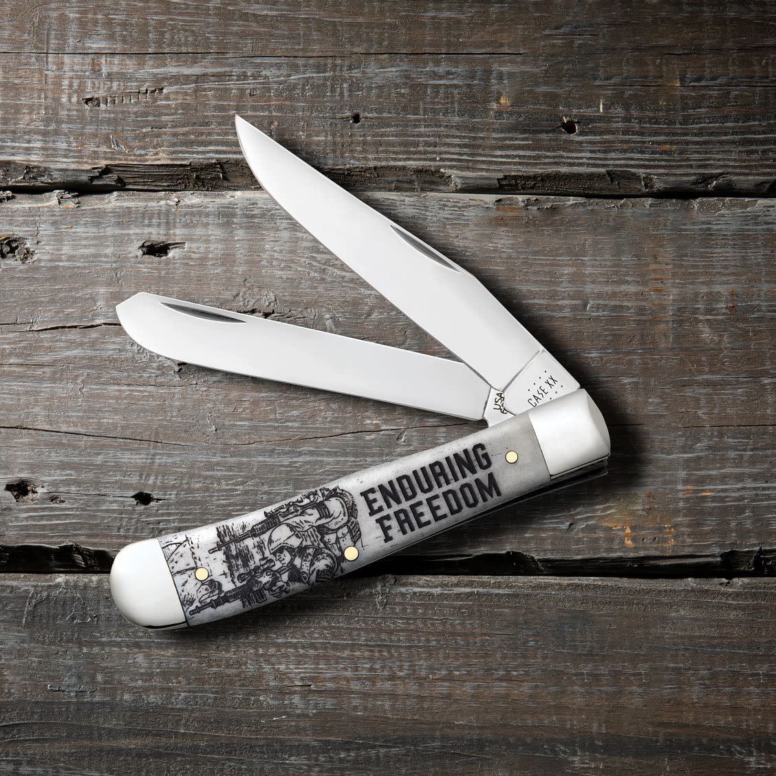 Case Knives War Series Enduring Freedom Smooth Natural Bone Trapper Knife