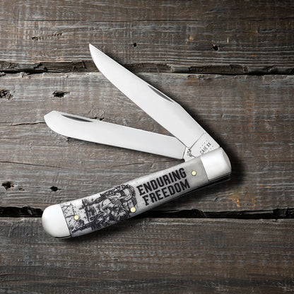 Case Knives War Series Enduring Freedom Smooth Natural Bone Trapper Knife