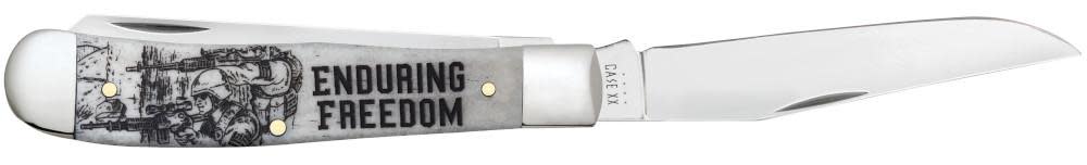 Case Knives War Series Enduring Freedom Smooth Natural Bone Trapper Knife