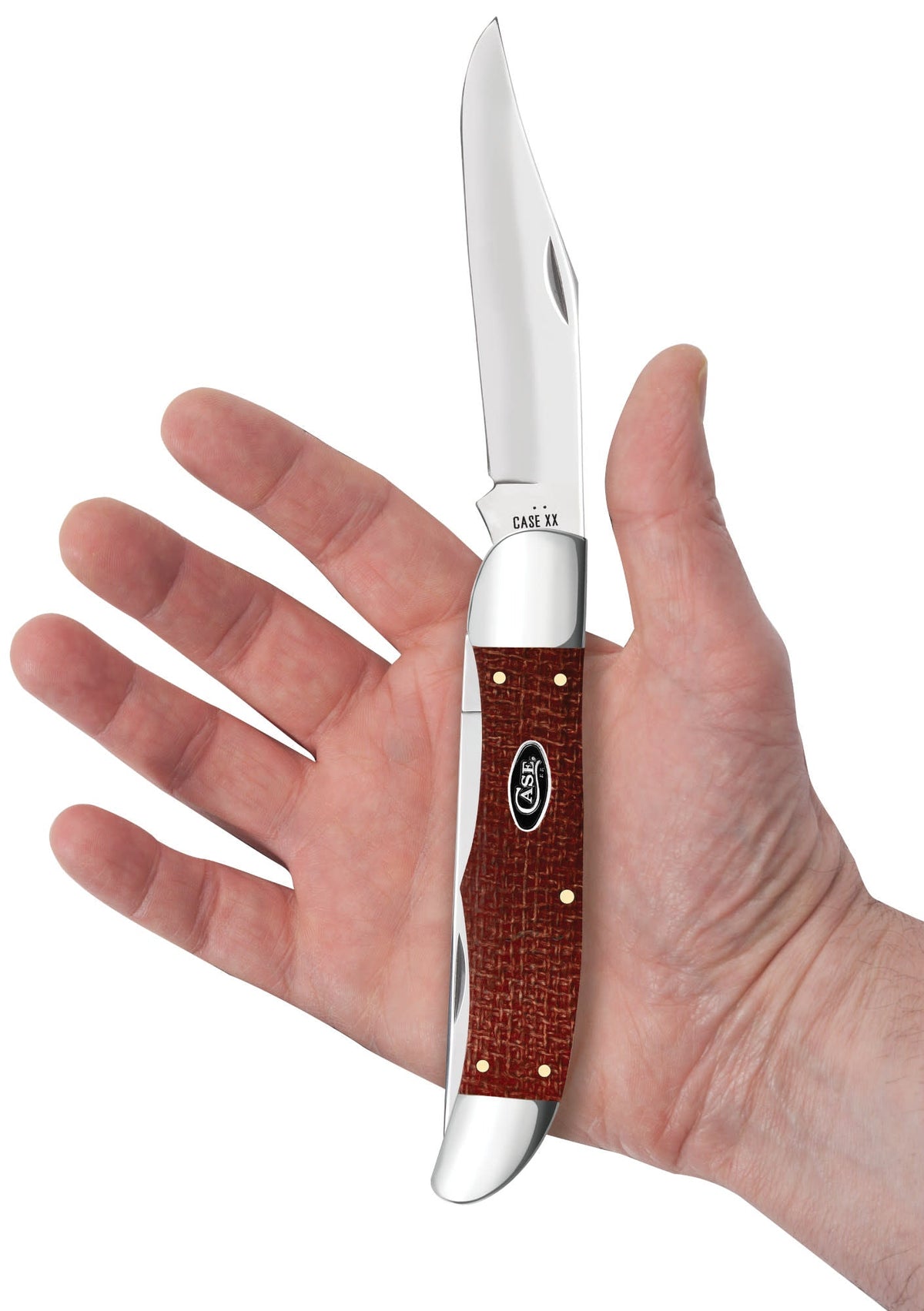 Case Knives Smooth Dark Red Burlap Micarta® CS Folding Hunter with Sheath