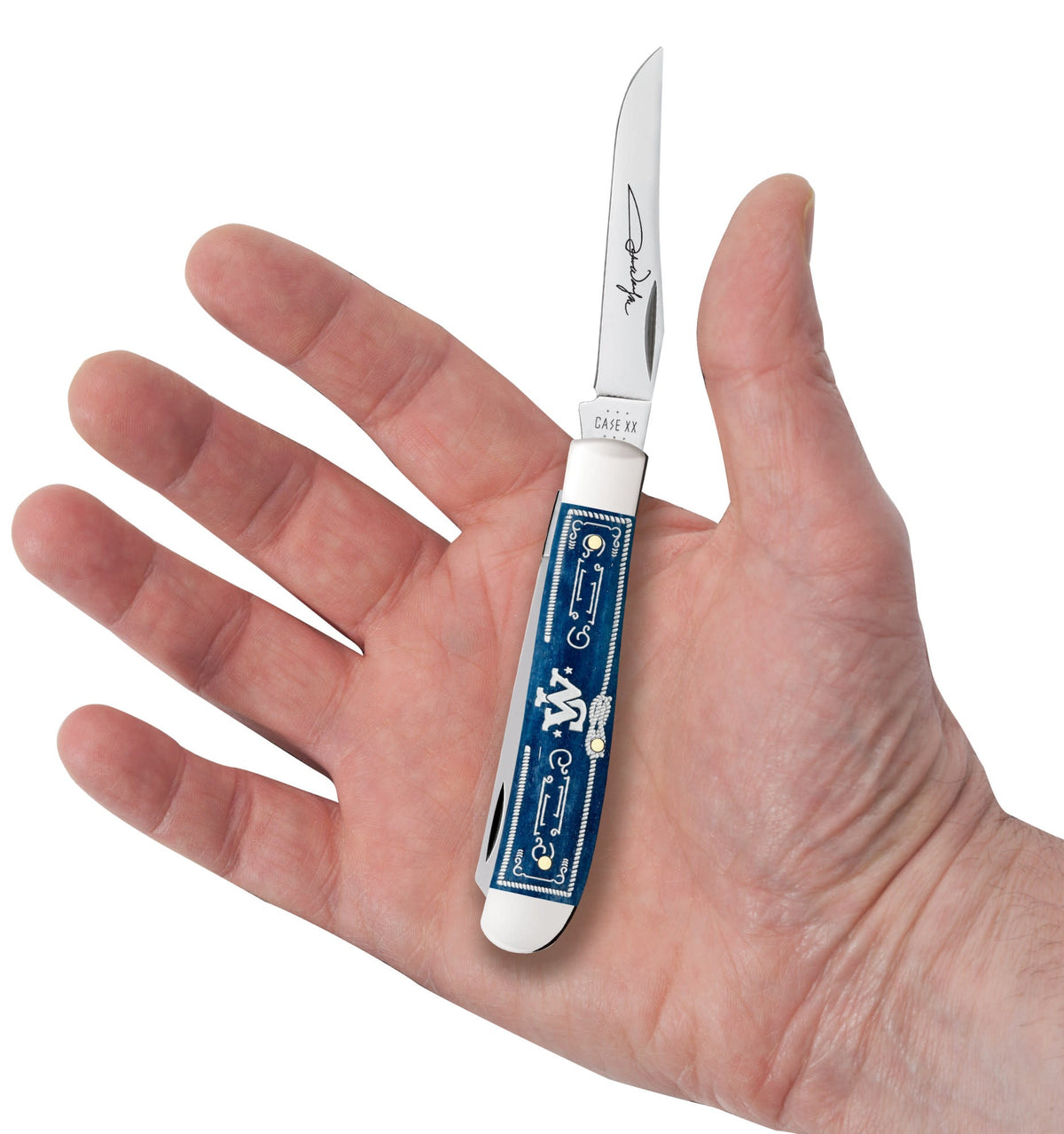 Case Knives John Wayne Embellished Smooth Navy Blue Bone Mini Trapper