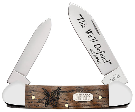 Case Knives U.S. Army Embellished Smooth Natural Curly Oak Canoe