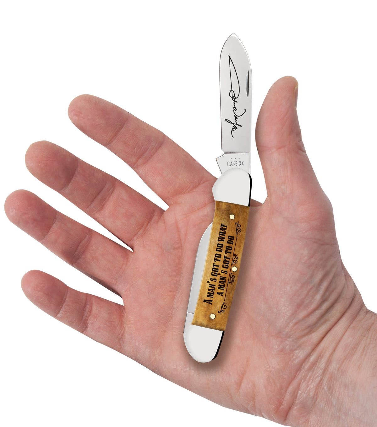 Case Knives John Wayne Embellished Smooth Antique Bone Canoe
