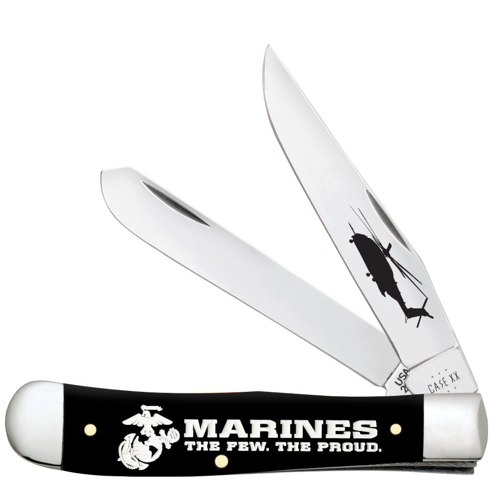 Case Knives USMC® Embellished Smooth Black Synthetic Trapper