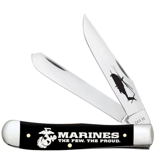 Case Knives USMC® Embellished Smooth Black Synthetic Trapper