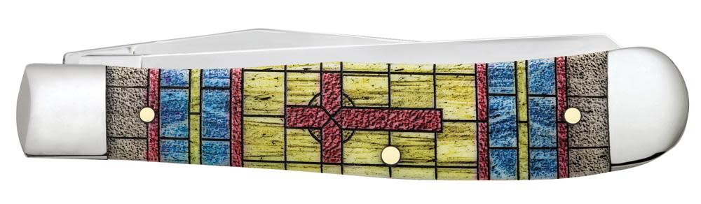 Case Knives Smooth Natural Bone Stained Glass Trapper Cross Knife