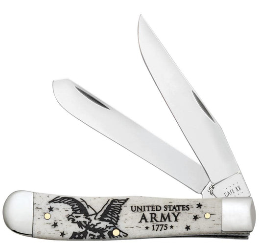 Case Knives U.S. Army Embellished Smooth Natural Bone Trapper Knfe