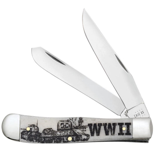 Case Knives War Series WWII Embellished Smooth Natural Bone Trapper Knife