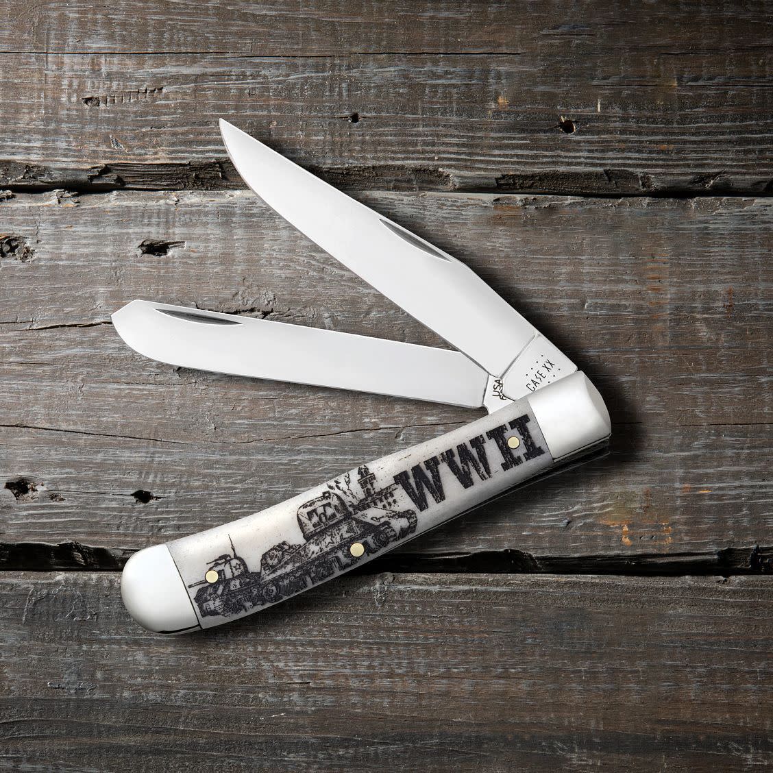 Case Knives War Series WWII Embellished Smooth Natural Bone Trapper Knife