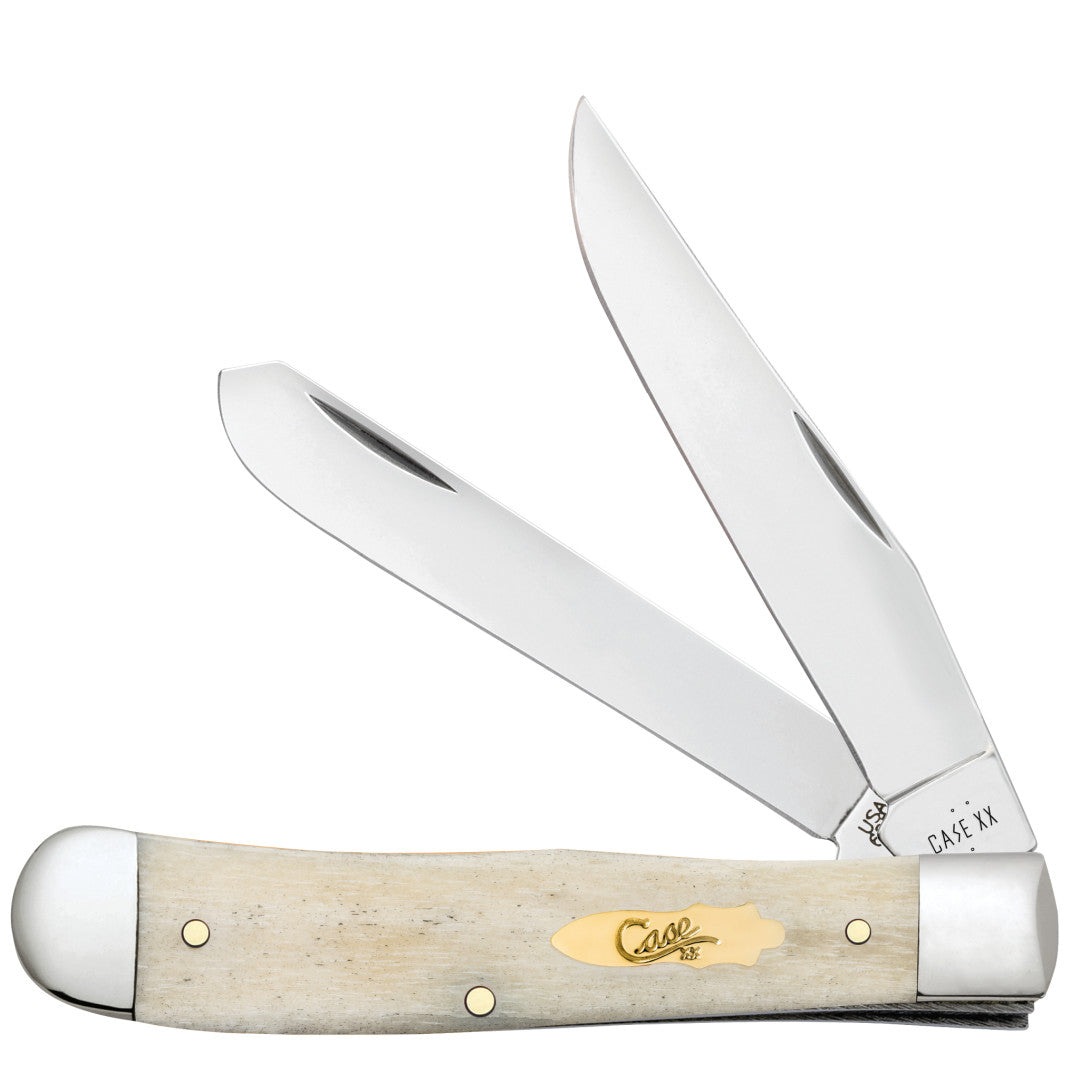 Case Knives Smooth Natural Bone Trapper with Brass Bomb Shield
