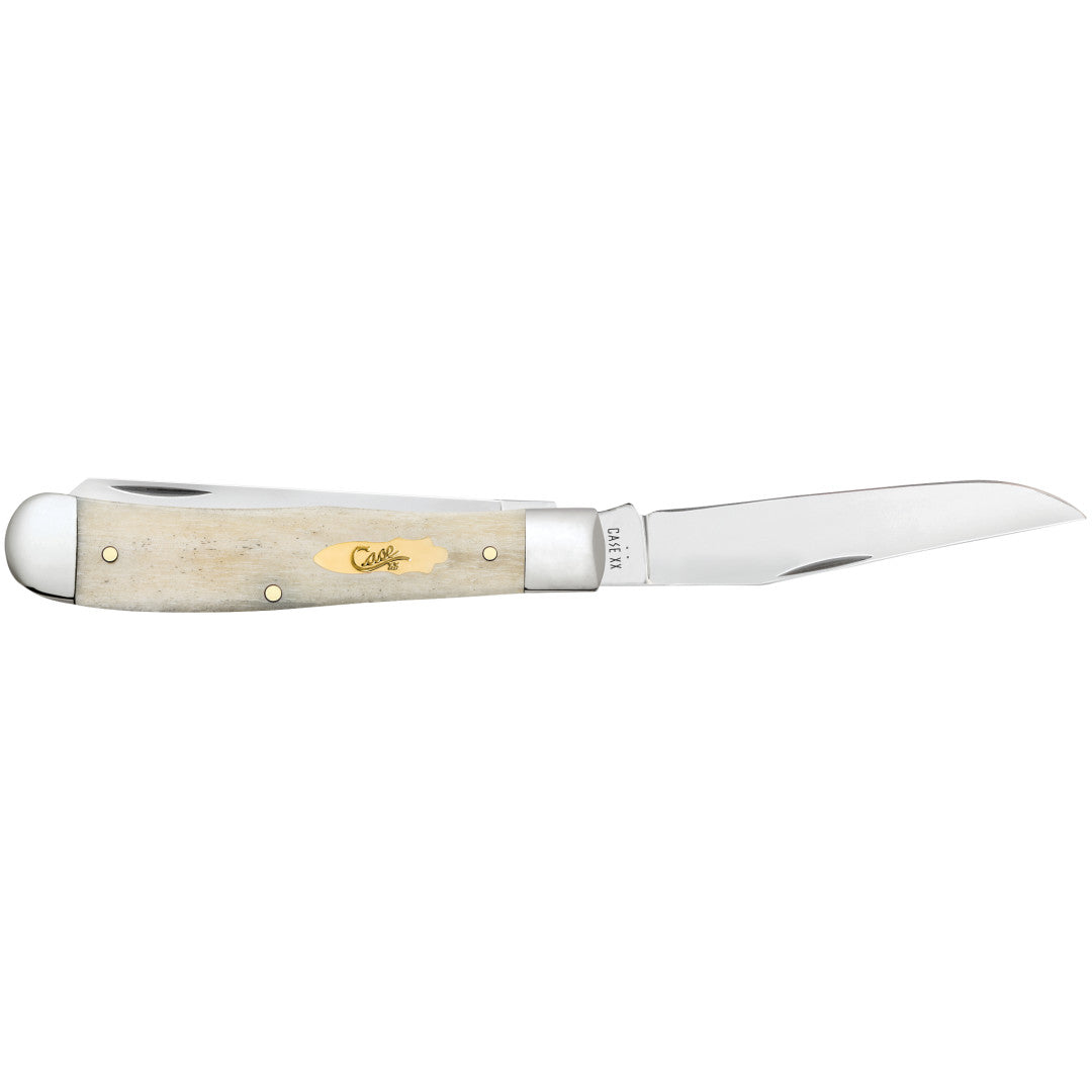 Case Knives Smooth Natural Bone Trapper with Brass Bomb Shield