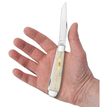 Case Knives Smooth Natural Bone Trapper with Brass Bomb Shield