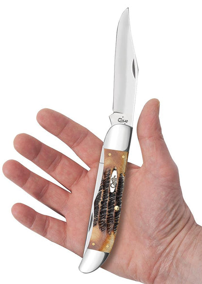 Case Knives 6.5 BoneStag® Folding Hunter Knife w/ Leather Sheath