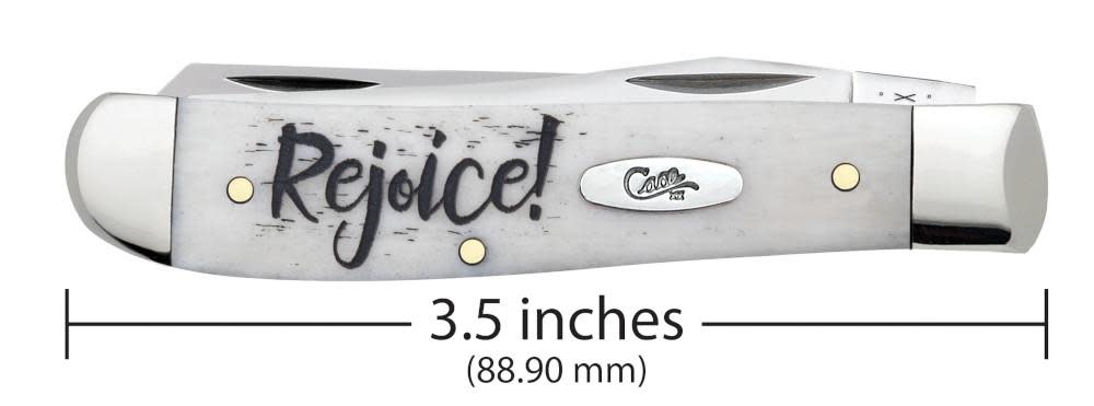 Case Knives Religious Sayings Rejoice Natural Bone Mini Trapper Knife