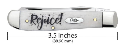 Case Knives Religious Sayings Rejoice Natural Bone Mini Trapper Knife