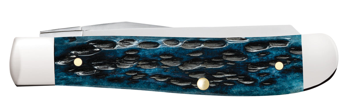 Case Knives Peach Seed Jig Pocket Worn® Mediterranean Blue Bone Tiny Trapper