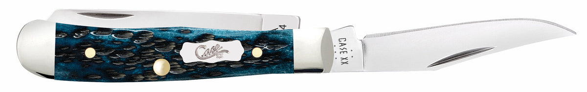 Case Knives Peach Seed Jig Pocket Worn® Mediterranean Blue Bone Tiny Trapper