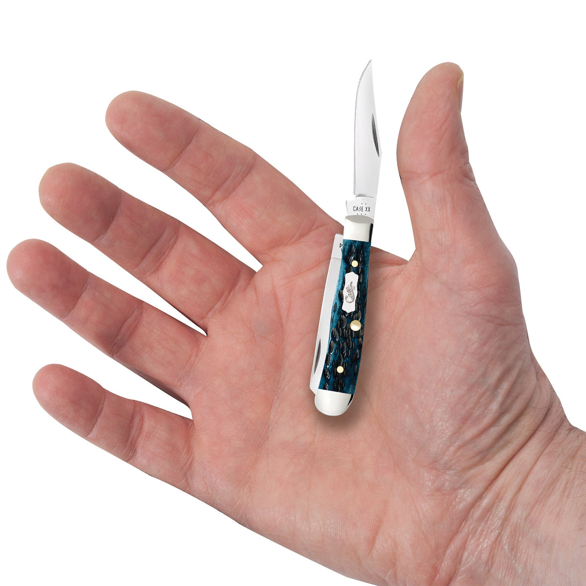 Case Knives Peach Seed Jig Pocket Worn® Mediterranean Blue Bone Tiny Trapper